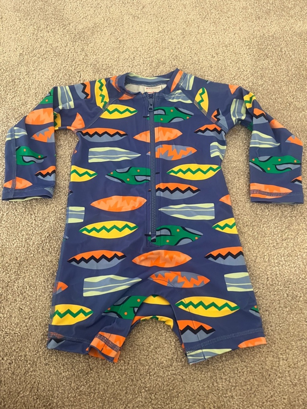 Hanna Andersson Blue Surfboard Print Zippered One-Piece Swimsuit